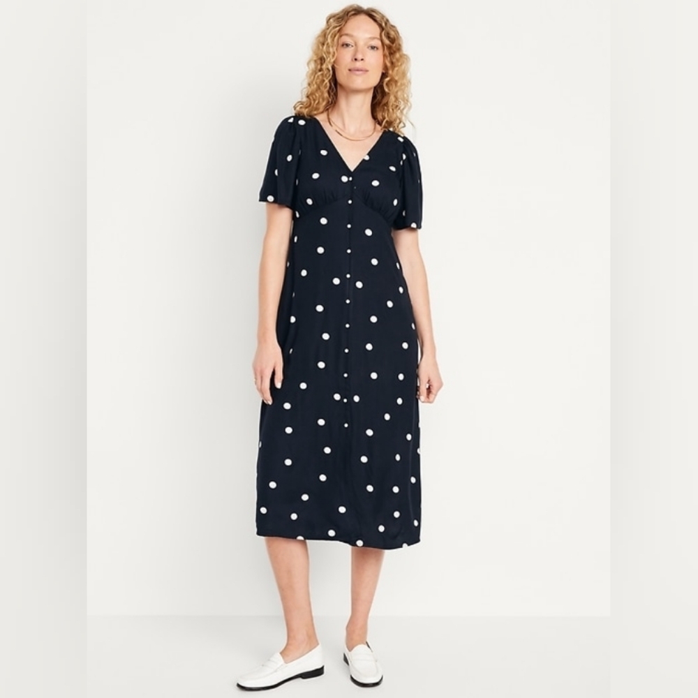 NWT Old Navy Waist Defined Midi Blue And White Polka Dots XL Tall Sold Out